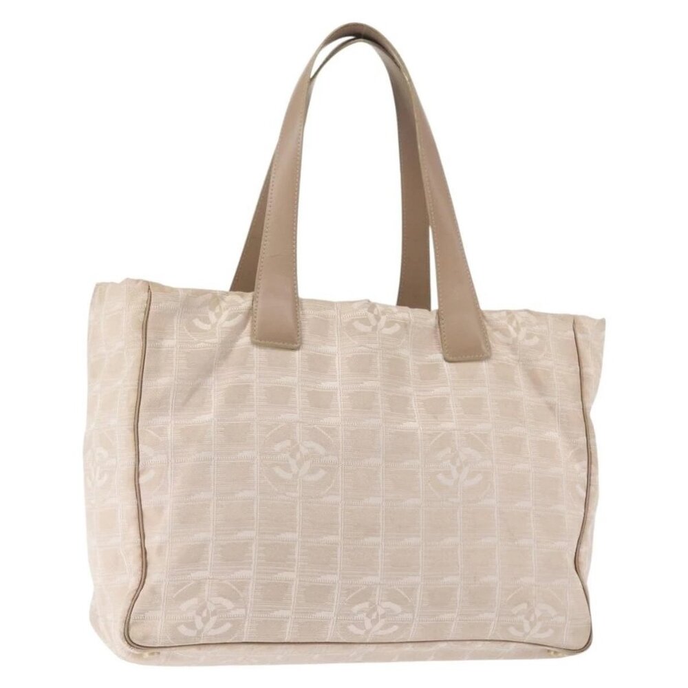 CHANEL New Travel Line Tote Bag Nylon Beige Gold CC Auth BA5630